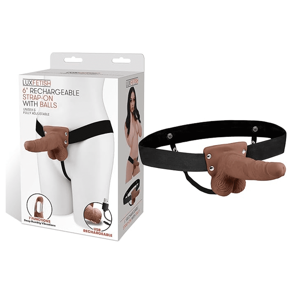 LUX FETISH 6 Rechargeable Strap-on With Balls brown-2